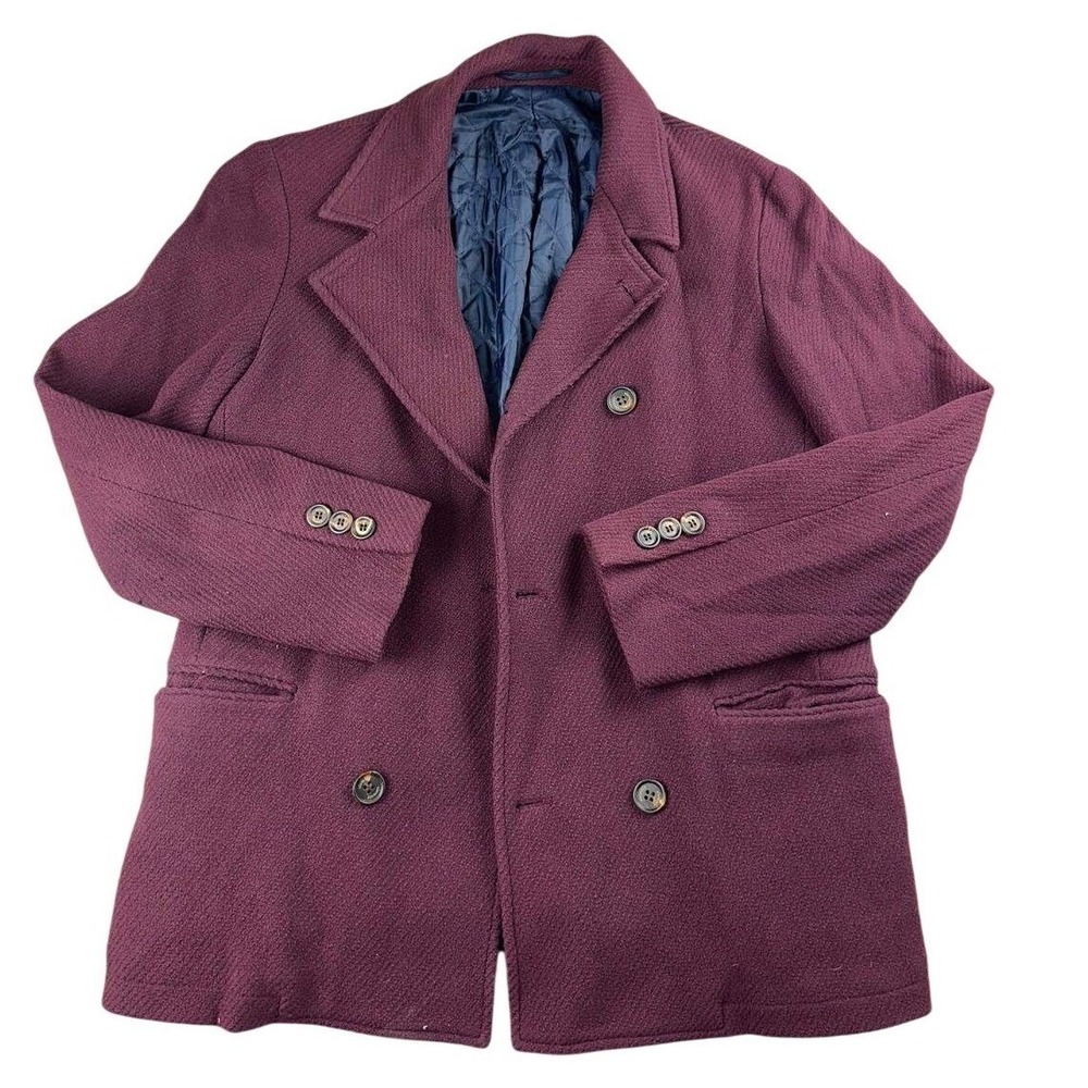 Eleventy Coat Women L Red Burgundy Blue Quilted Lining Double Breasted Pockets